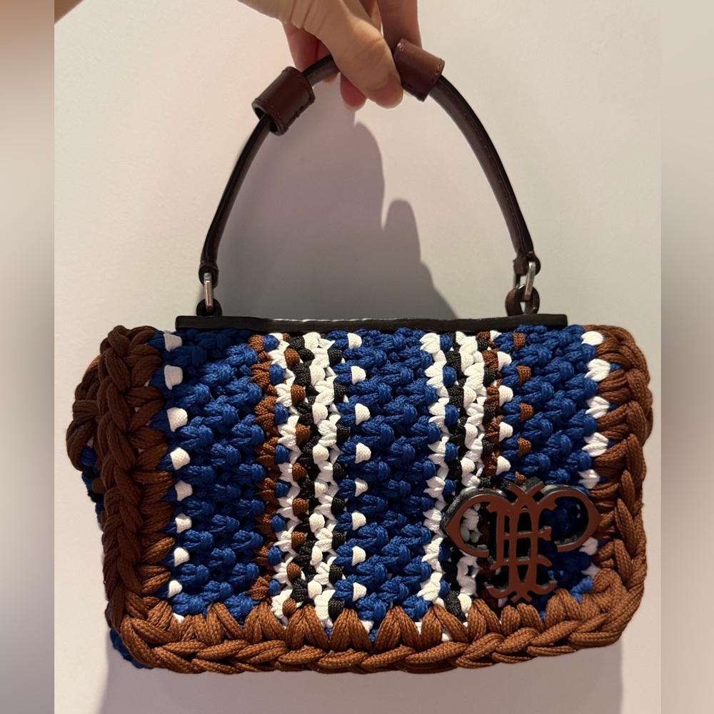 Emilio Pucci Blue, Brown & White Woven crossbody bag